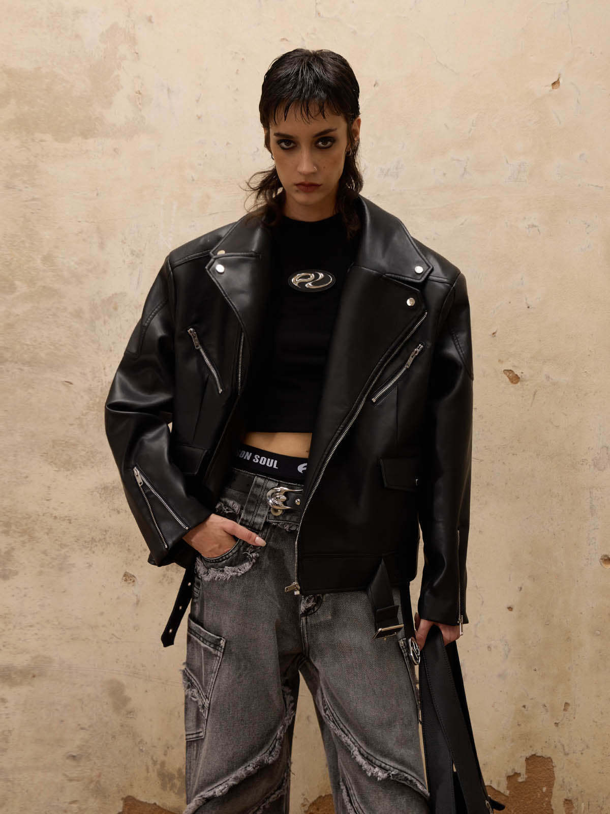 Personsoul Racing Faux-Leather Jacket-IYAMIUIO