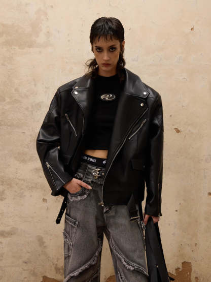 Personsoul Racing Faux-Leather Jacket-IYAMIUIO