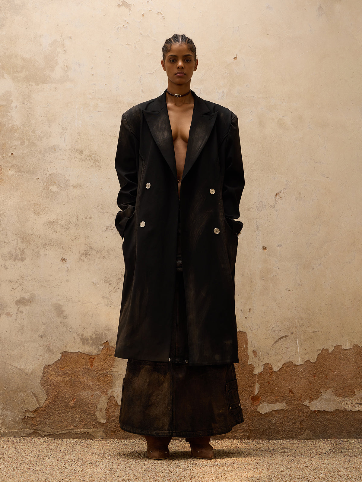 Personsoul Dirty Trench Coat-IYAMIUIO