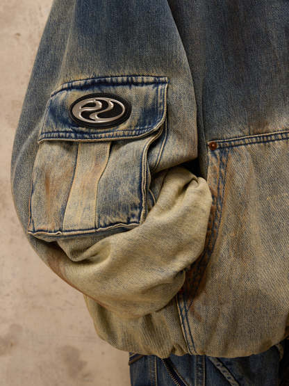 Personsoul Gradient Dirty Denim Hoodie-IYAMIUIO