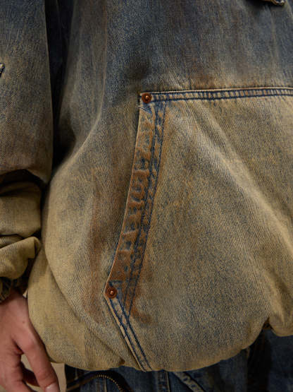 Personsoul Gradient Dirty Denim Hoodie-IYAMIUIO