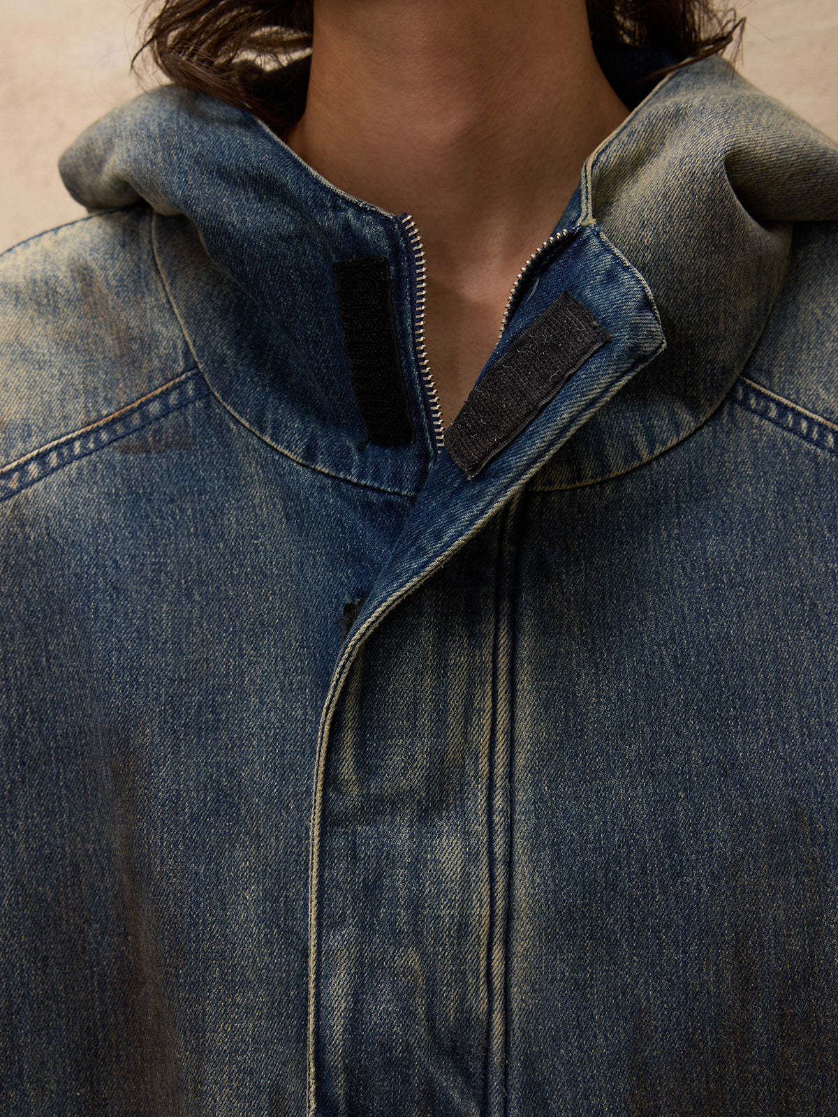 Personsoul Gradient Dirty Denim Hoodie-IYAMIUIO