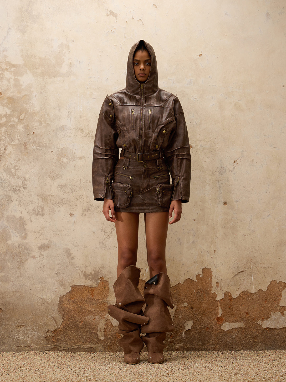 Personsoul Retro Blouson Leather Jacket-IYAMIUIO