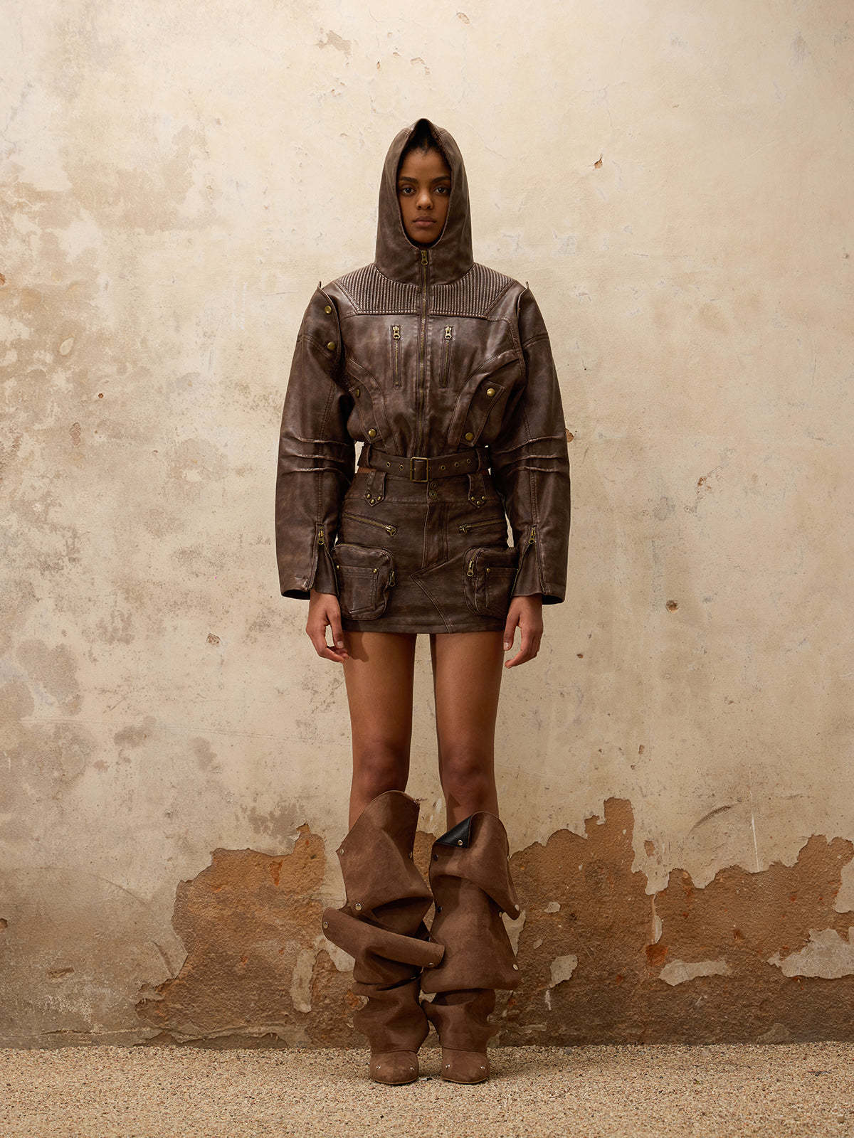 Personsoul Retro Blouson Leather Jacket-IYAMIUIO