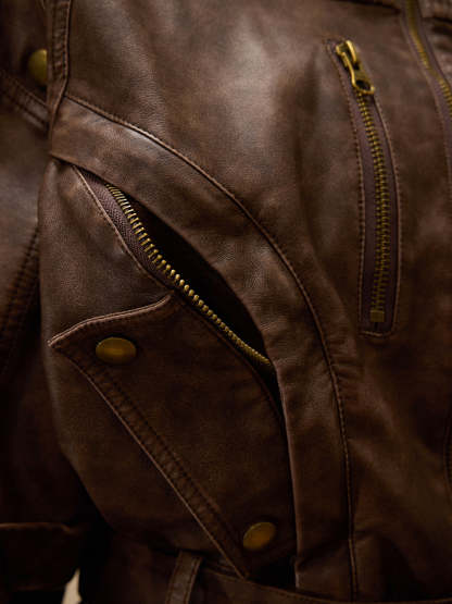 Personsoul Retro Blouson Leather Jacket-IYAMIUIO