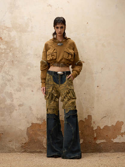 Personsoul Mutiple Pocket Short Hoodie-IYAMIUIO