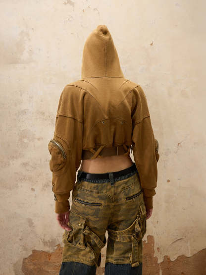 Personsoul Mutiple Pocket Short Hoodie-IYAMIUIO