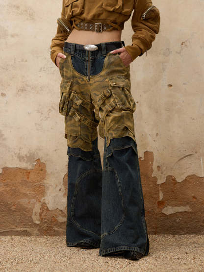 Personsoul Splicing Denim Jeans-IYAMIUIO