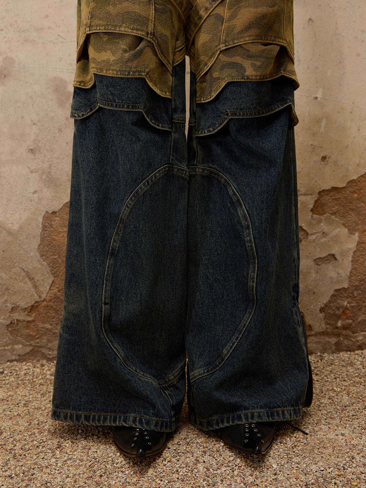 Personsoul Splicing Denim Jeans-IYAMIUIO