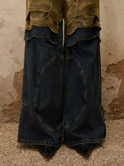 Personsoul Splicing Denim Jeans-IYAMIUIO