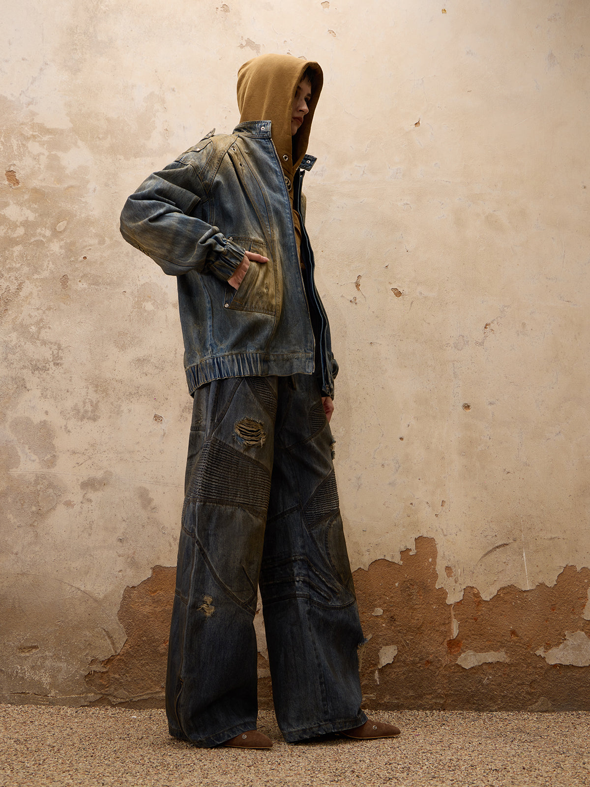 Personsoul Armor Dirty Denim Jeans-IYAMIUIO