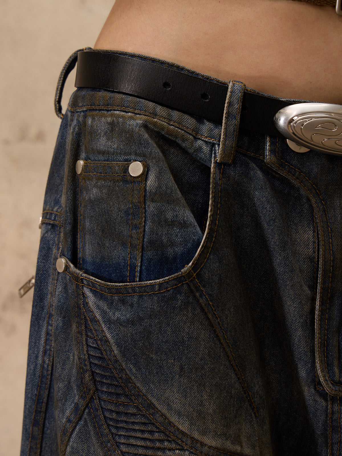 Personsoul Armor Dirty Denim Jeans-IYAMIUIO