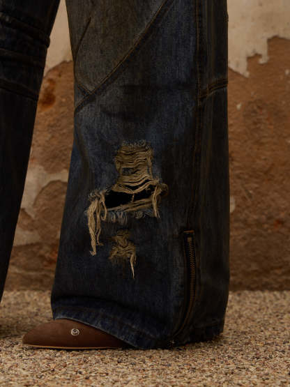 Personsoul Armor Dirty Denim Jeans-IYAMIUIO
