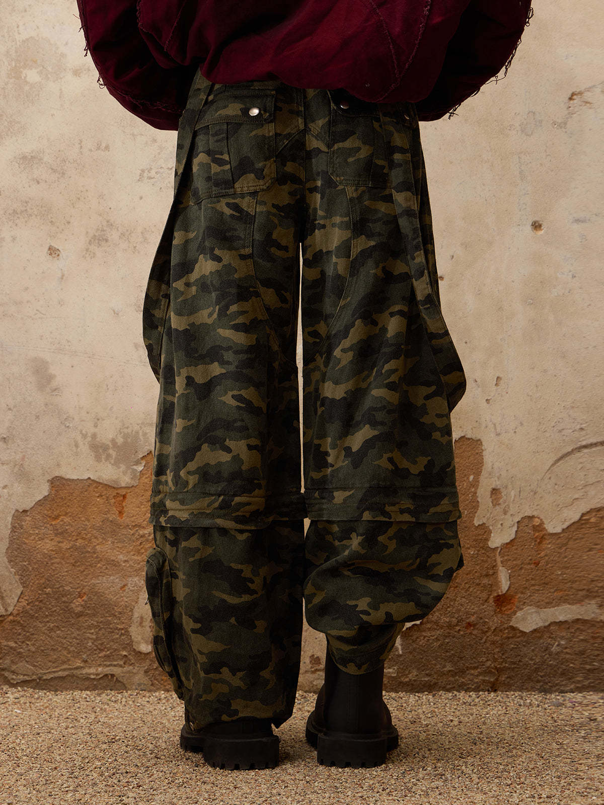 Personsoul Camouflage Overalls with Zip-Off Legs-IYAMIUIO
