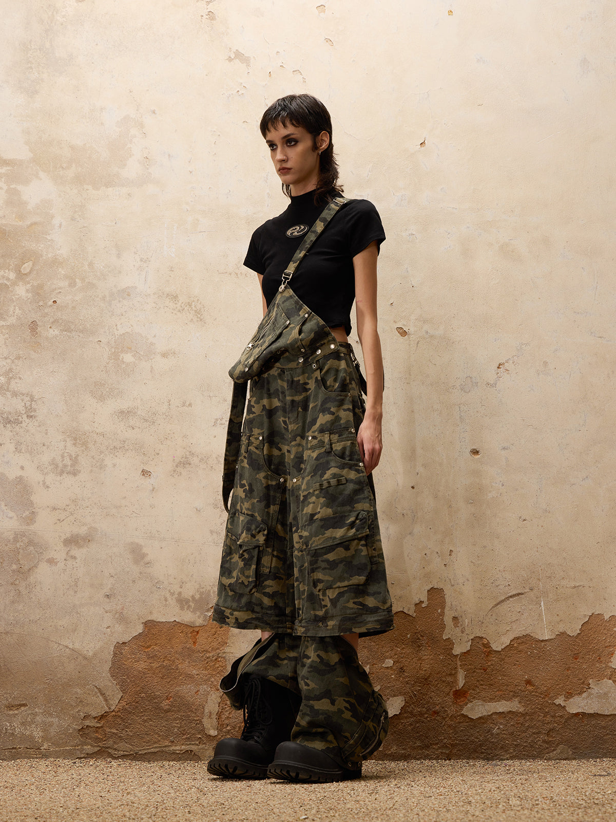Personsoul Camouflage Overalls with Zip-Off Legs-IYAMIUIO