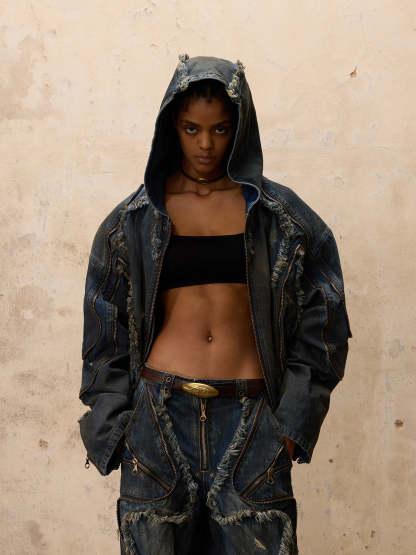 Personsoul Aliens Dirty Denim Coat-IYAMIUIO