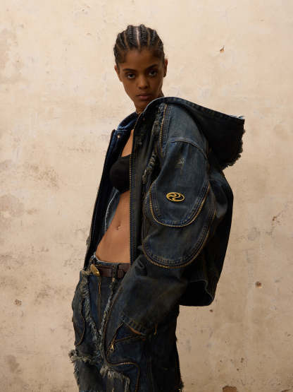 Personsoul Aliens Dirty Denim Coat-IYAMIUIO