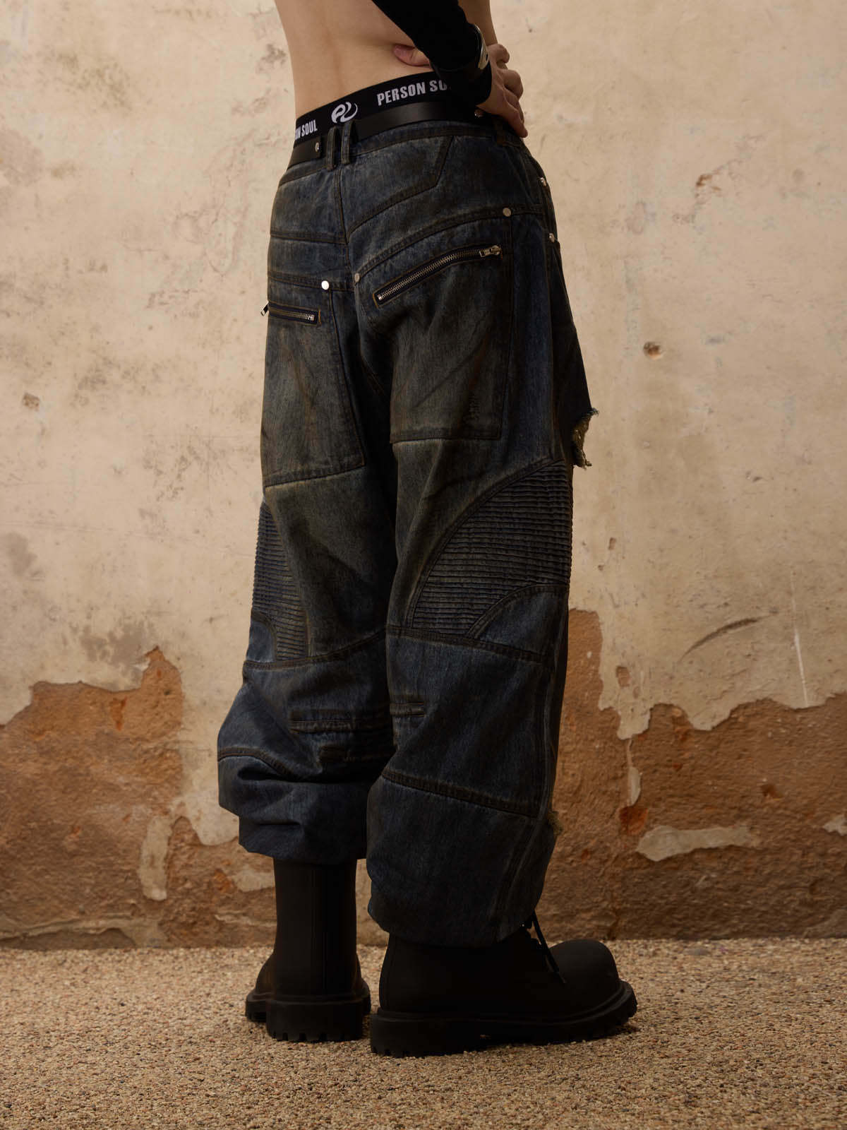 Personsoul Armor Dirty Denim Jeans-IYAMIUIO