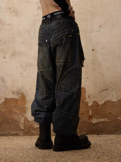 Personsoul Armor Dirty Denim Jeans-IYAMIUIO