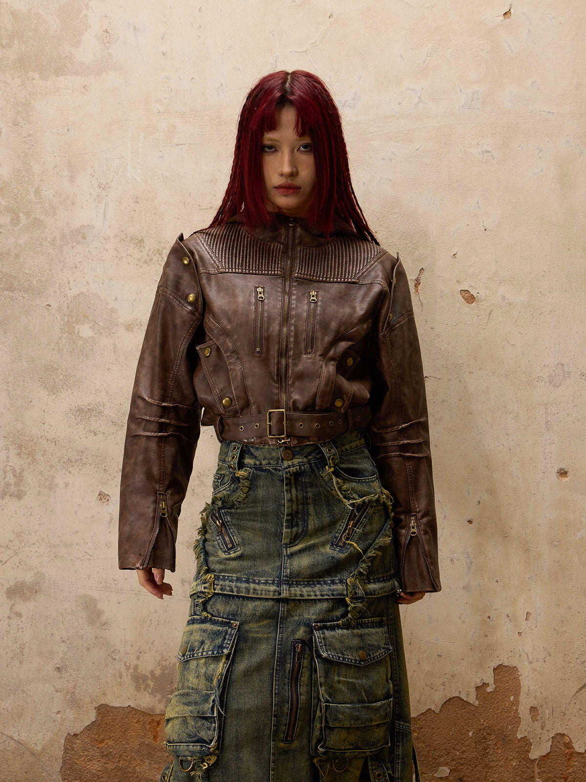 Personsoul Retro Blouson Leather Jacket-IYAMIUIO