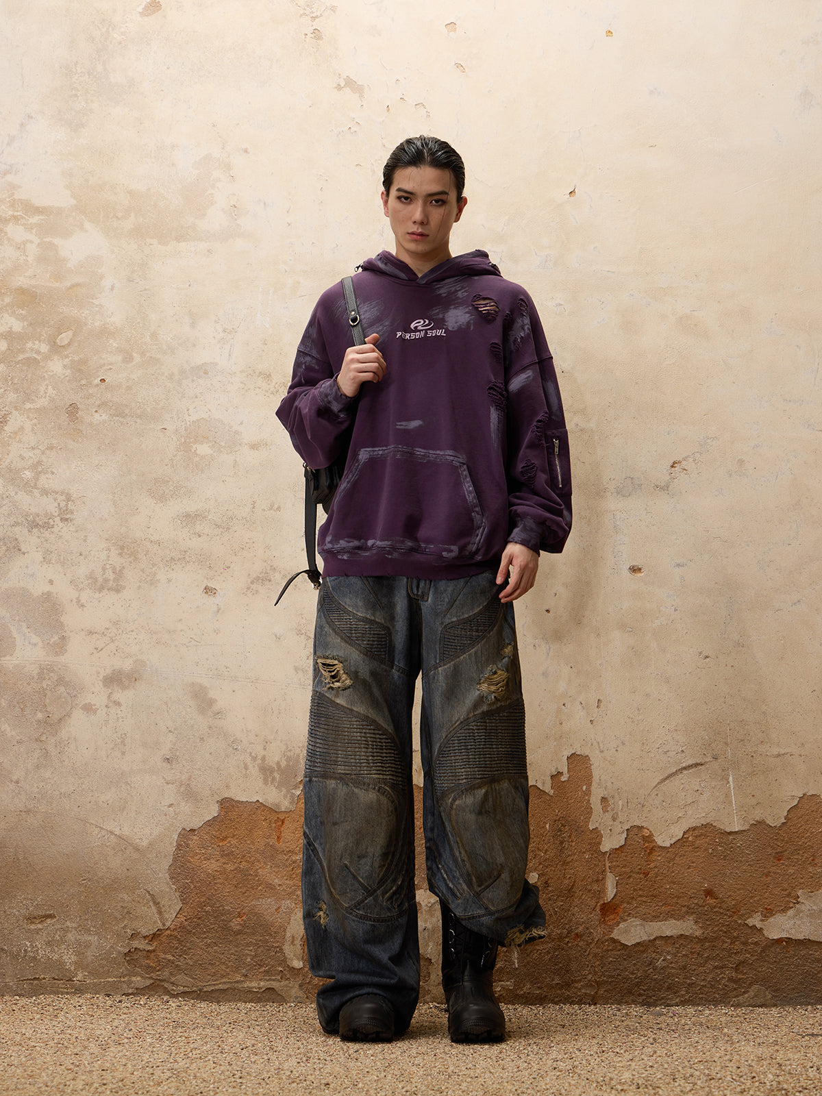 Personsoul Ripped Dirty Hoodie-IYAMIUIO