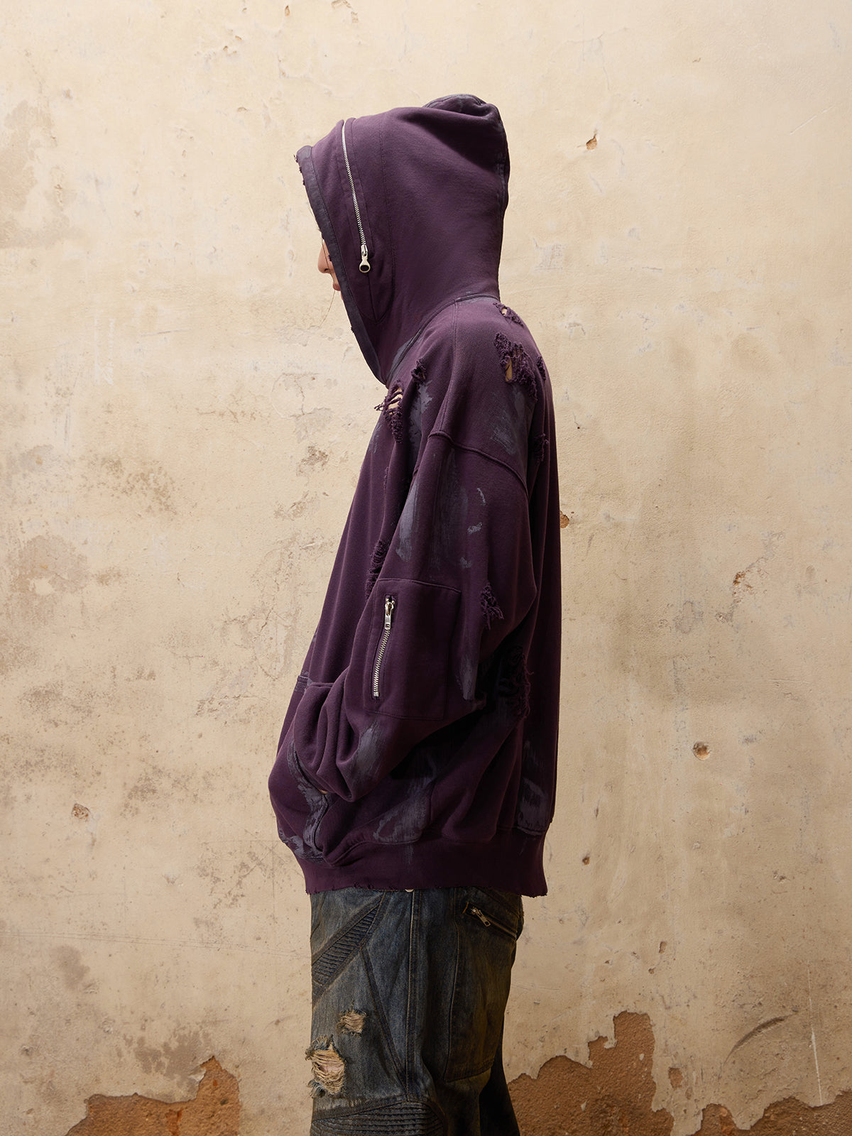 Personsoul Ripped Dirty Hoodie-IYAMIUIO