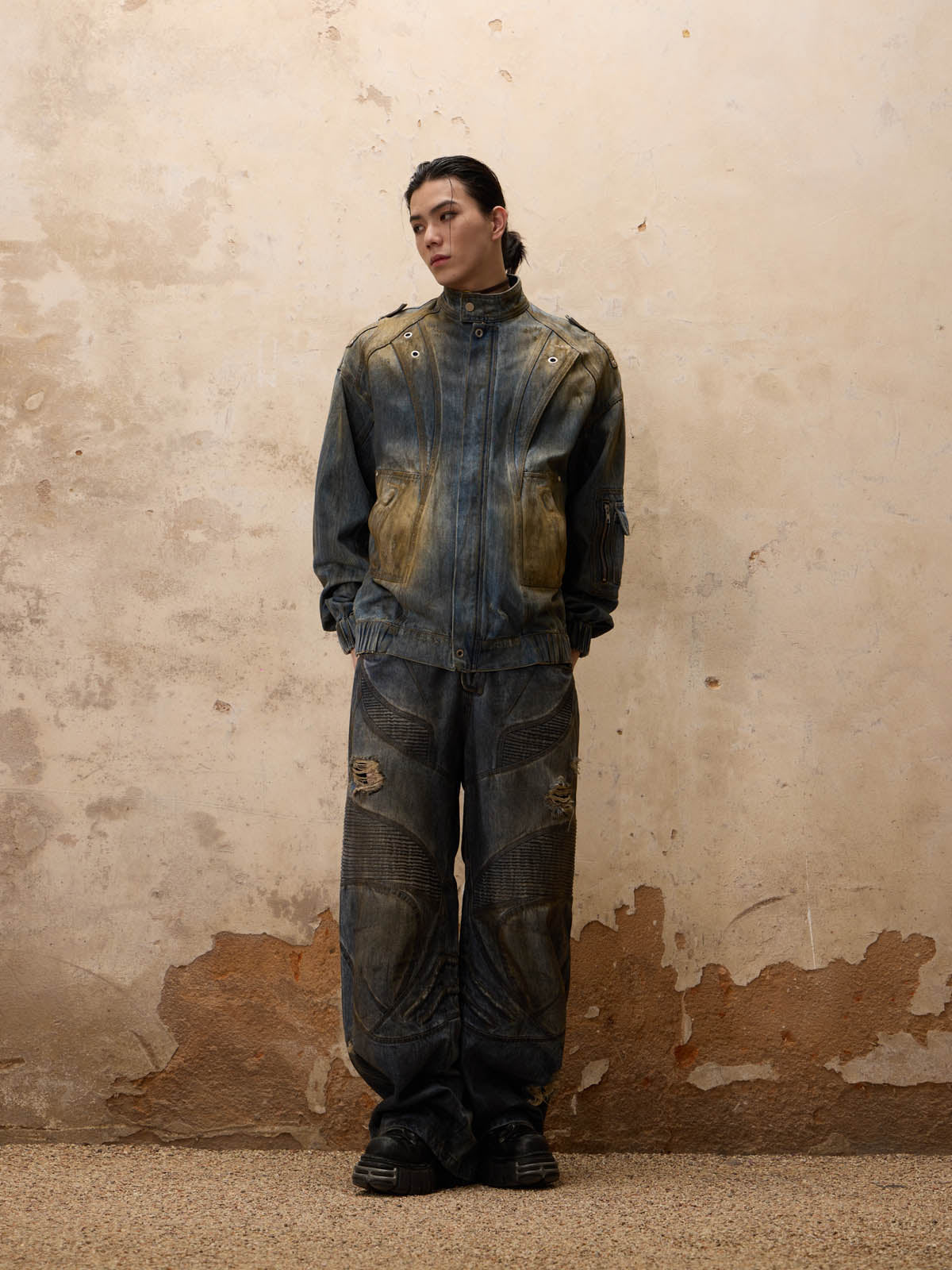 Personsoul Armor Dirty Denim Jeans-IYAMIUIO