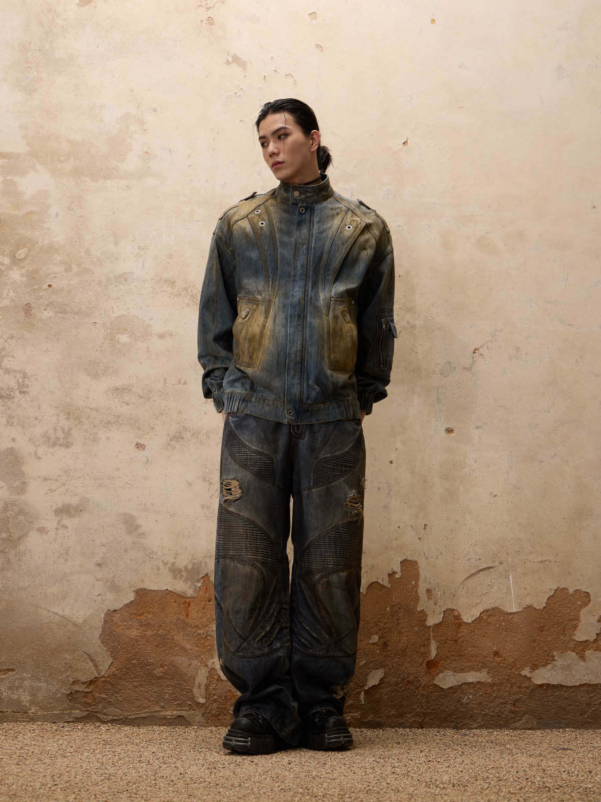 Personsoul Armor Dirty Denim Jeans-IYAMIUIO