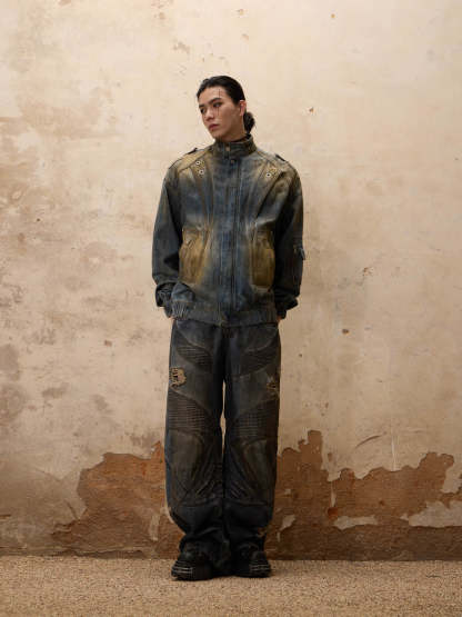 Personsoul Armor Dirty Denim Jeans-IYAMIUIO