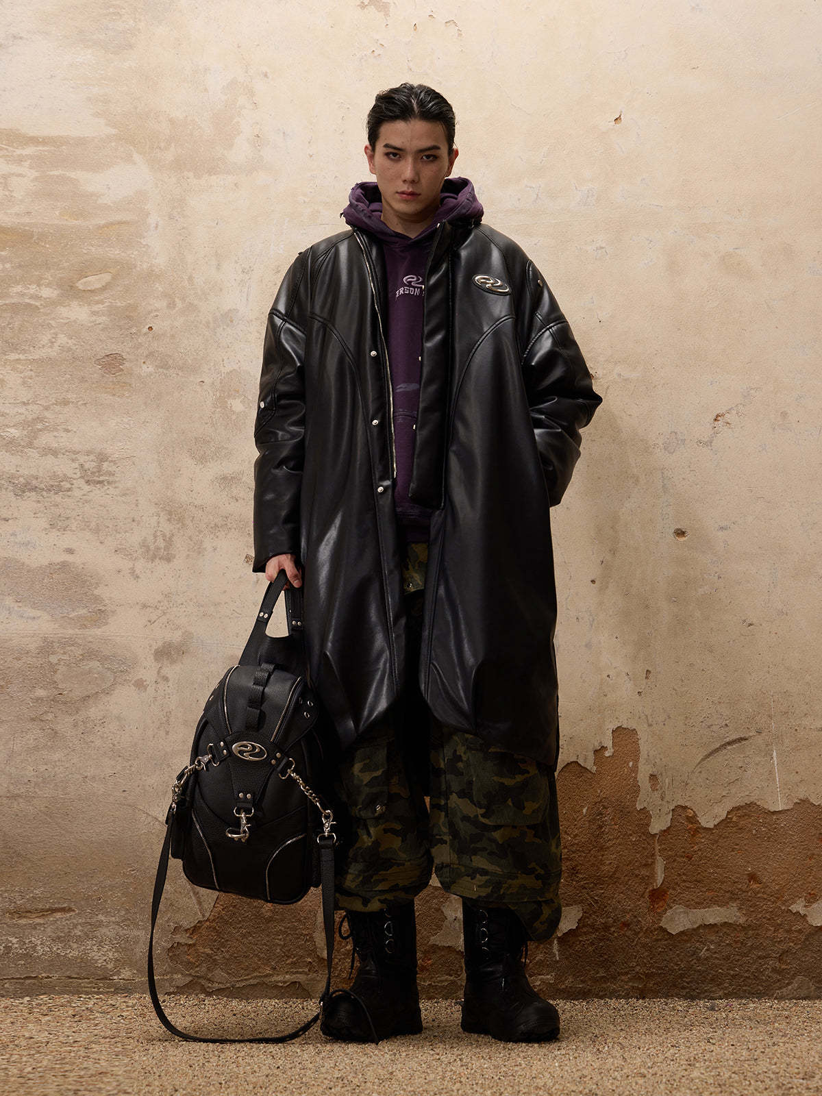 Personsoul Mid Faux-Leather Overcoatse-IYAMIUIO