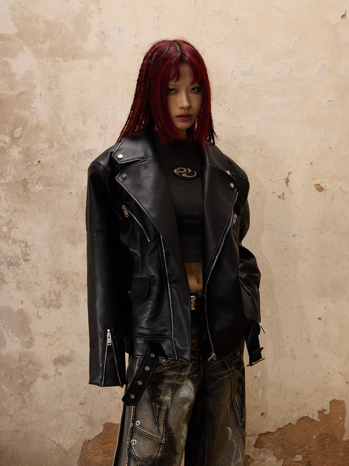 Personsoul Racing Faux-Leather Jacket-IYAMIUIO