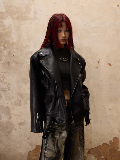 Personsoul Racing Faux-Leather Jacket-IYAMIUIO