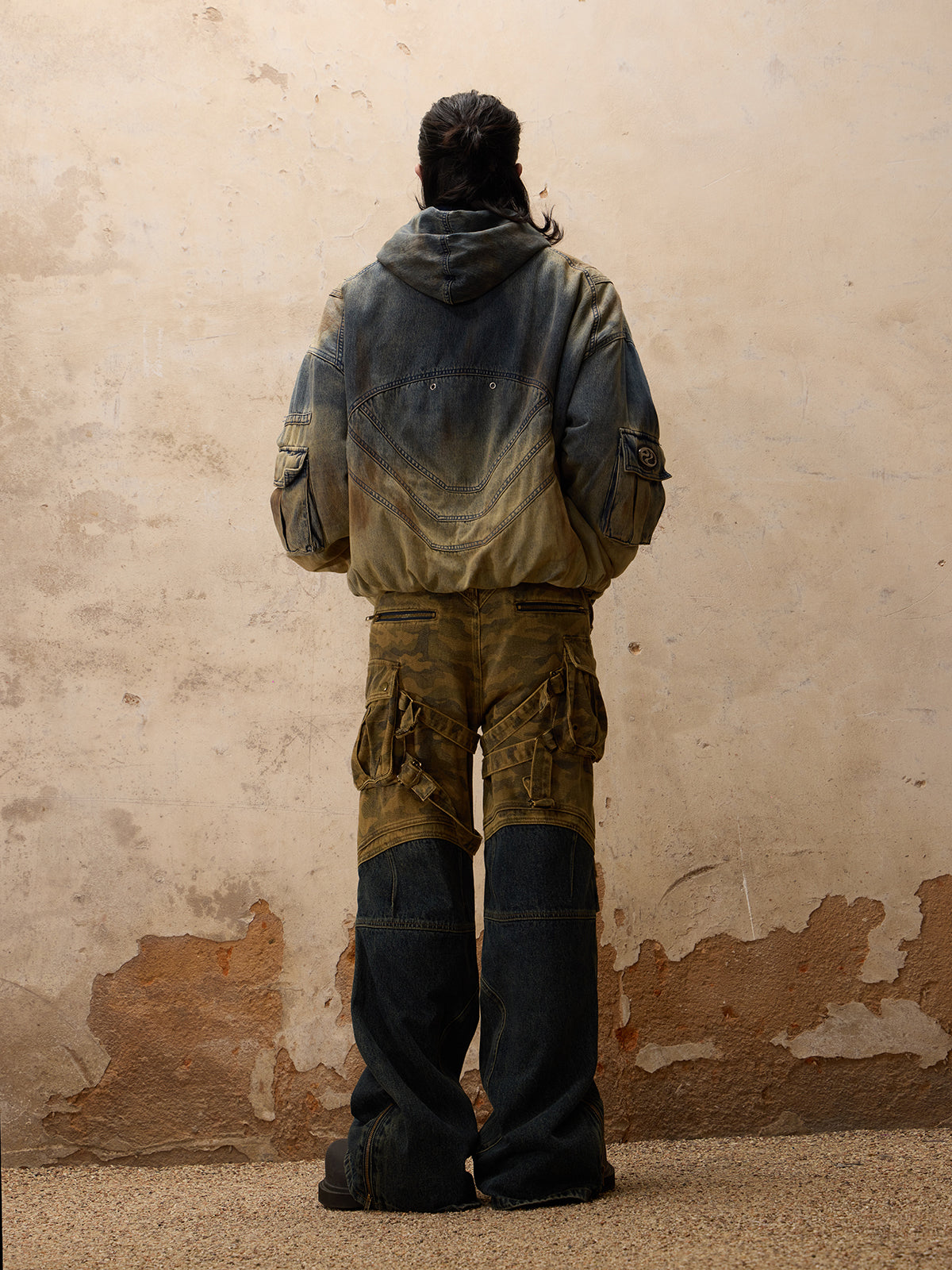 Personsoul Gradient Dirty Denim Hoodie-IYAMIUIO