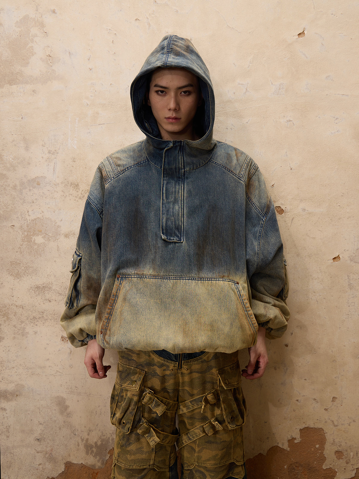 Personsoul Gradient Dirty Denim Hoodie-IYAMIUIO