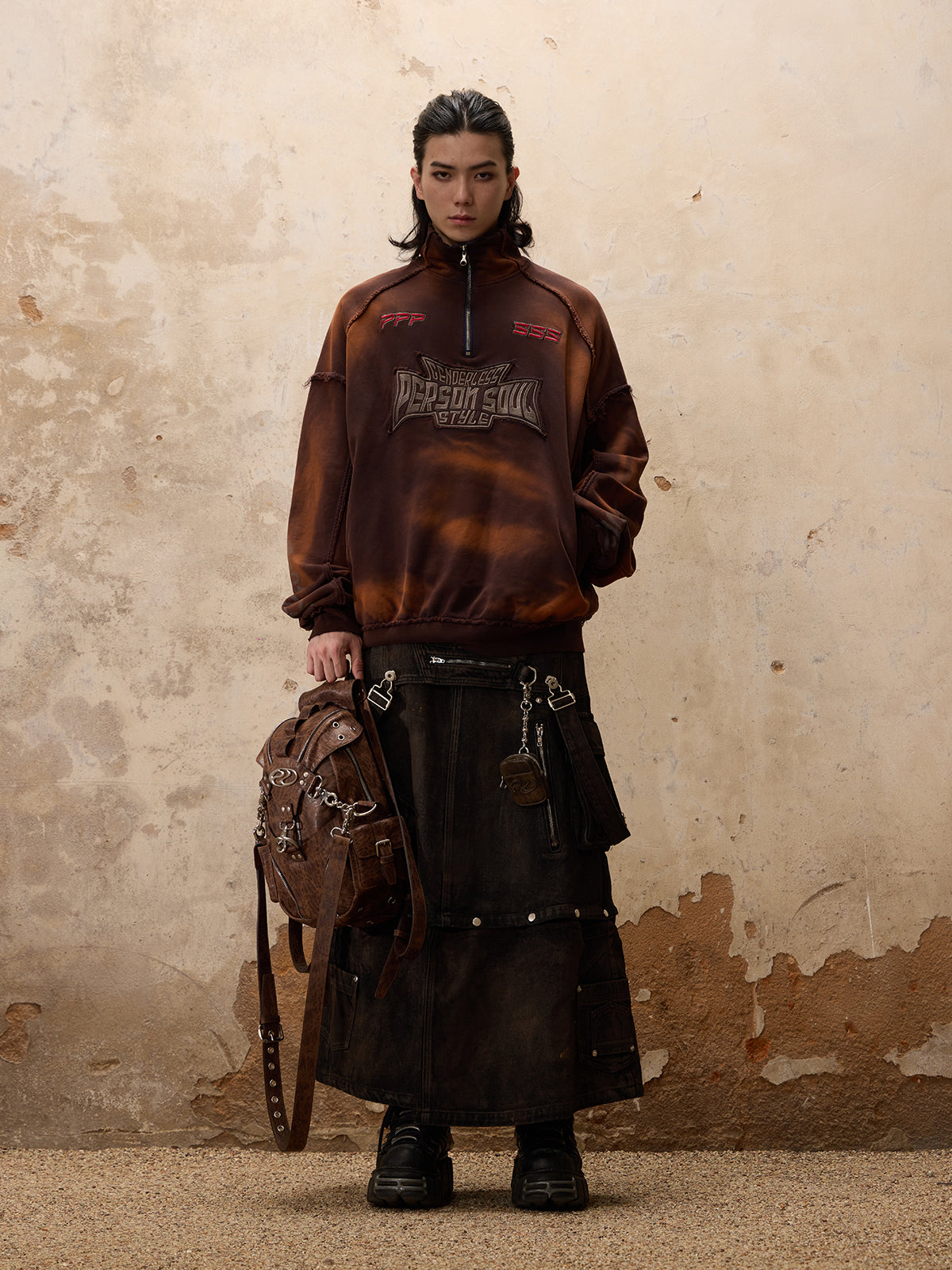 Personsoul Mud Maxi Denim Dungarees Skirt-IYAMIUIO