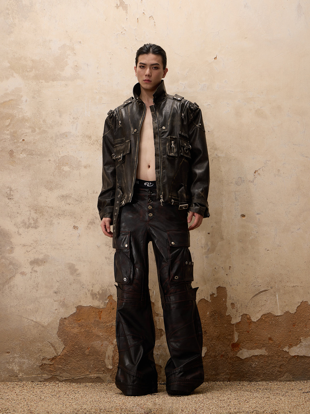 Personsoul Vintage Brush Leather Jacket-IYAMIUIO