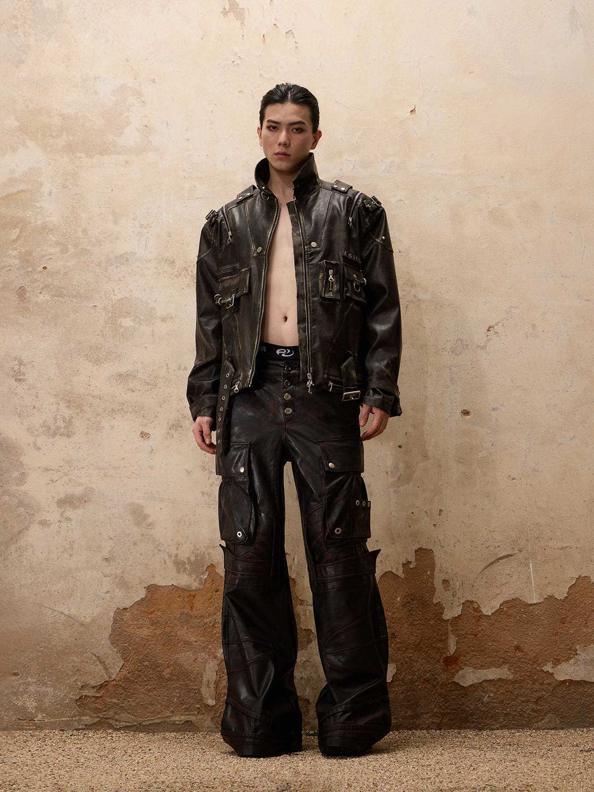 Personsoul Vintage Brush Leather Jacket-IYAMIUIO