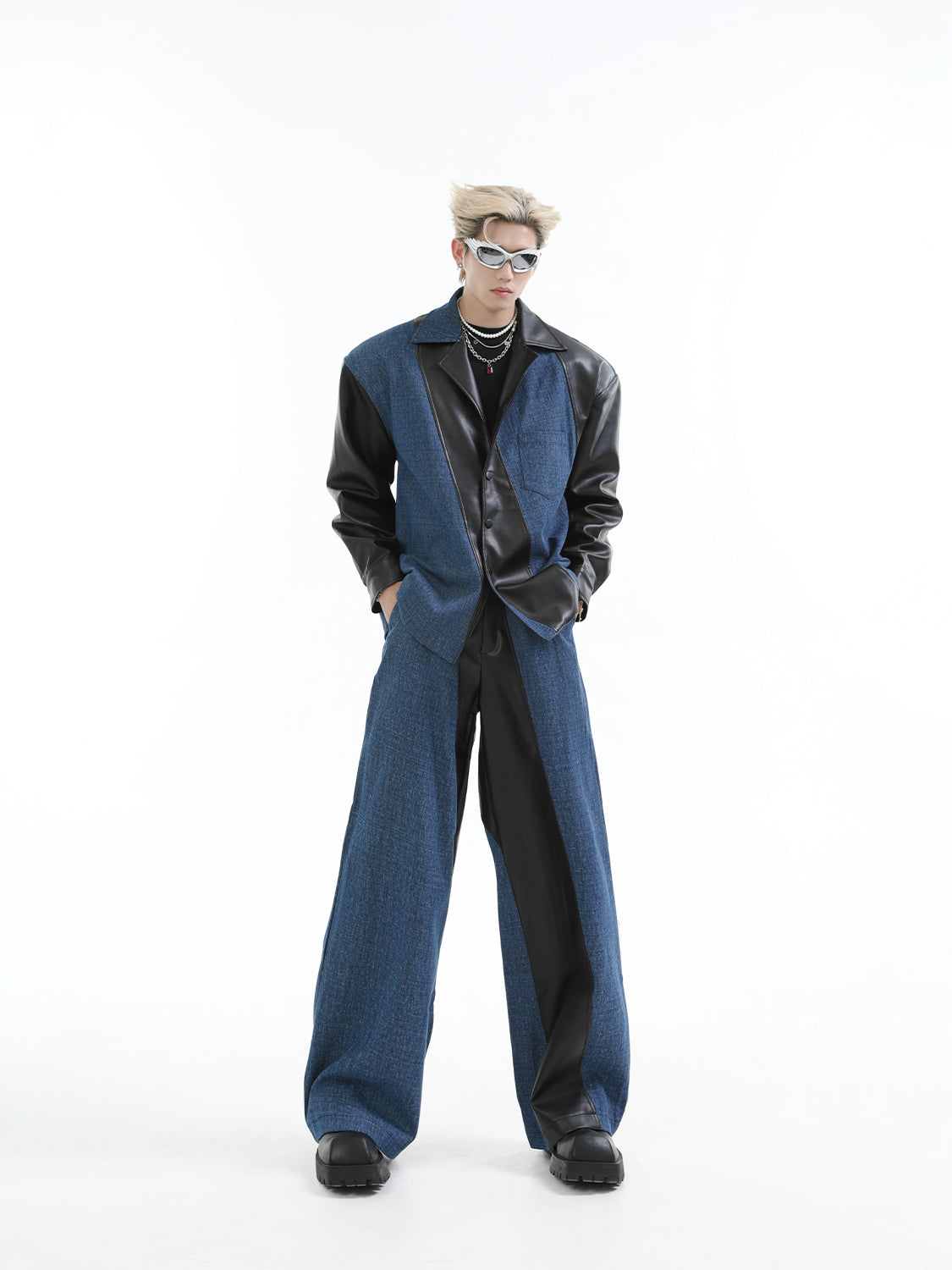 【24s Aug.】PU Leather Patchwork Jacket Set-IYAMIUIO