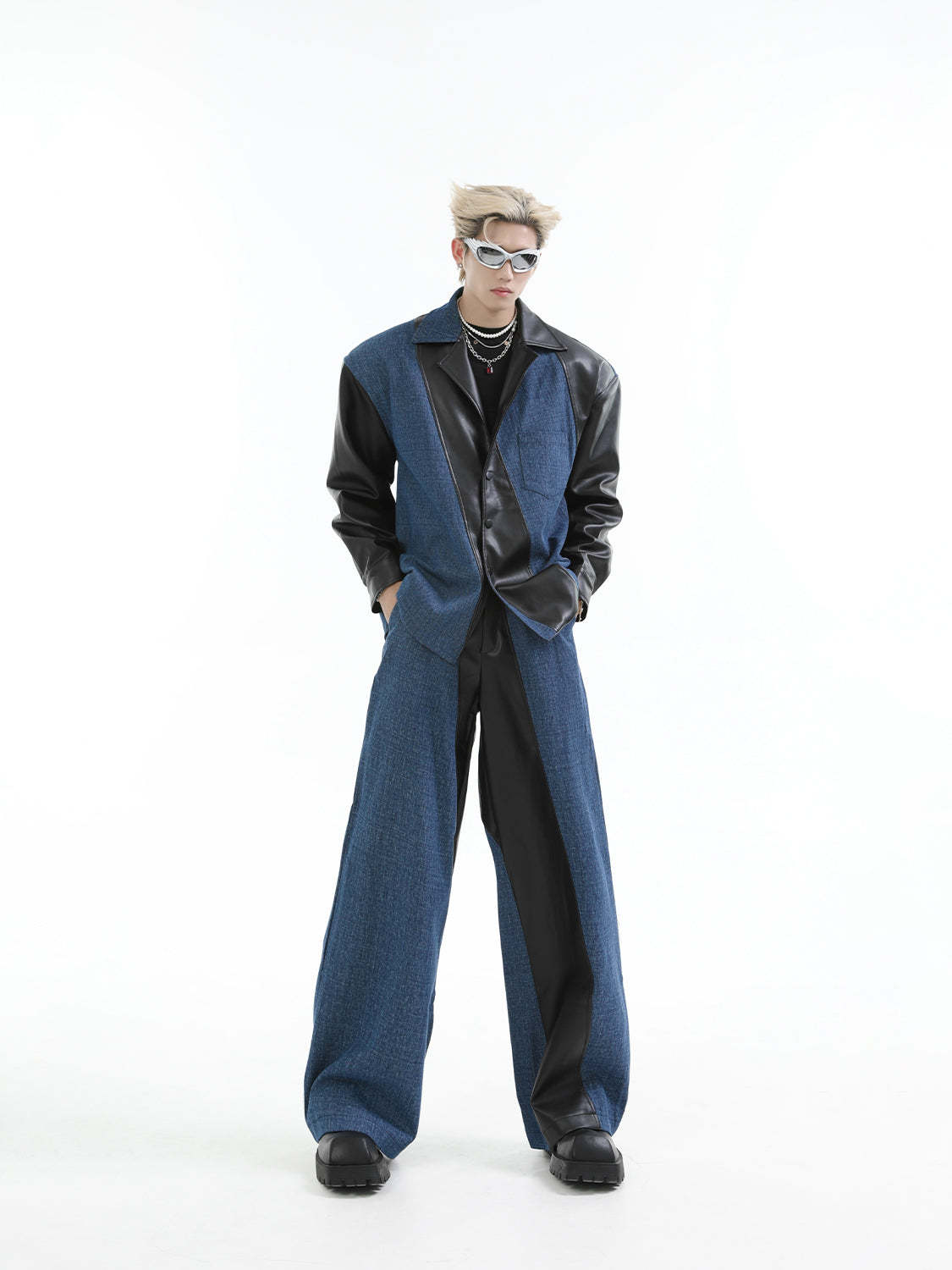 【24s Aug.】PU Leather Patchwork Jacket Set-IYAMIUIO