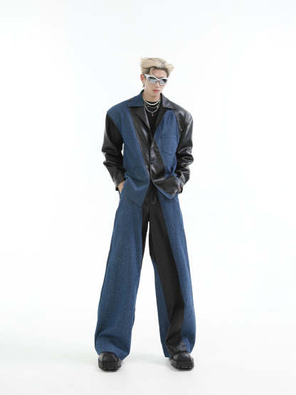 【24s Aug.】PU Leather Patchwork Jacket Set-IYAMIUIO