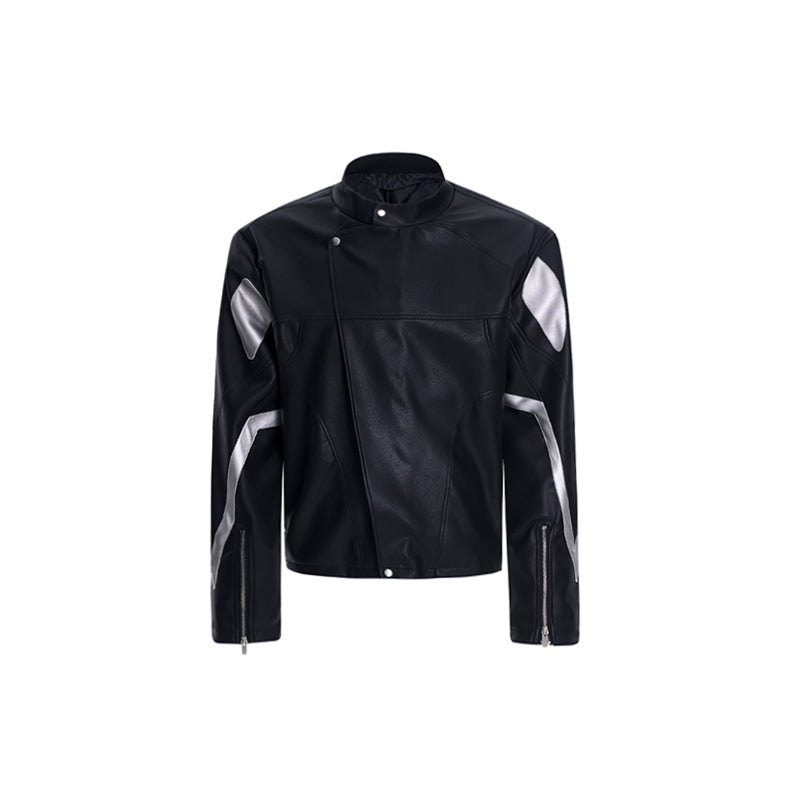 【24s Aug.】Diagonal Zipper Short Leather Biker Jacket-IYAMIUIO
