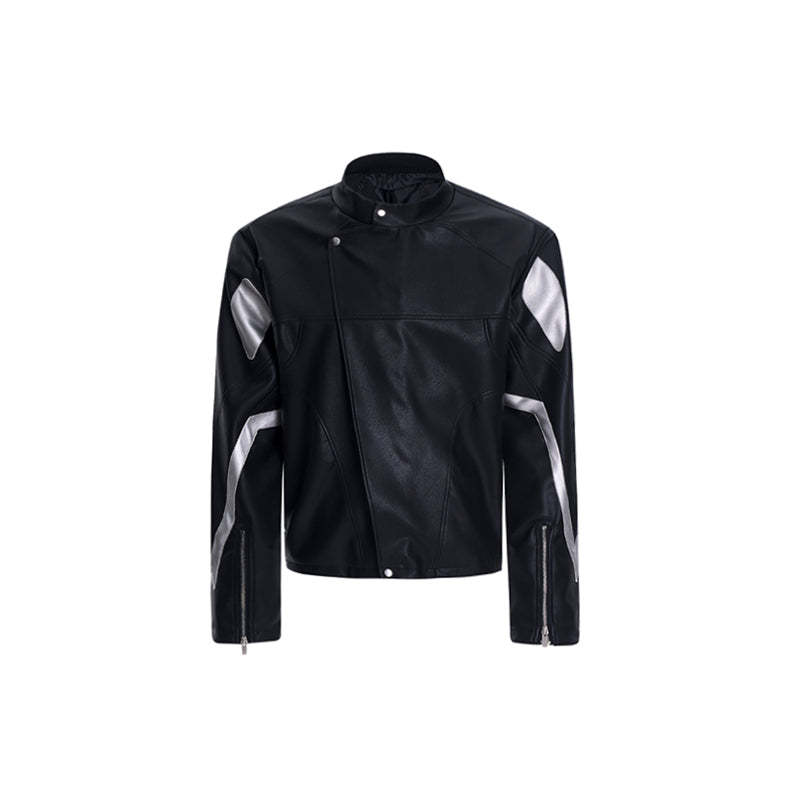 【24s Aug.】Diagonal Zipper Short Leather Biker Jacket-IYAMIUIO