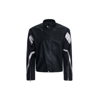 【24s Aug.】Diagonal Zipper Short Leather Biker Jacket-IYAMIUIO