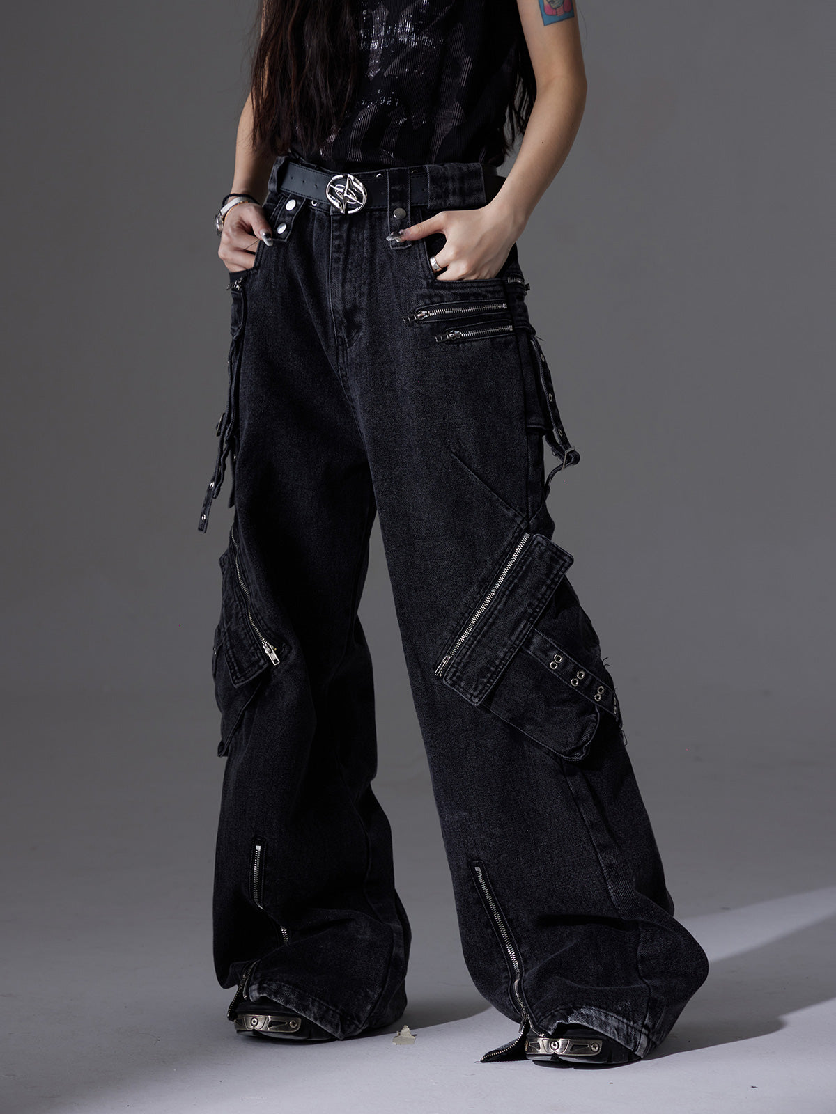 【24s June.】Patchwork Multi-pocket Cargo Jeans-IYAMIUIO