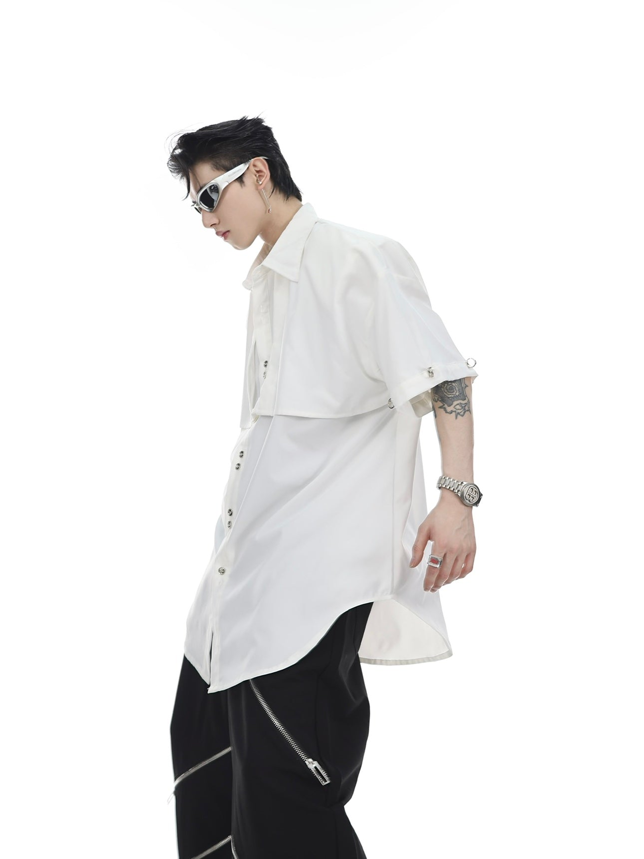 【23s May.】Shoulder Pad Shirt with Detachable Sleeves-IYAMIUIO