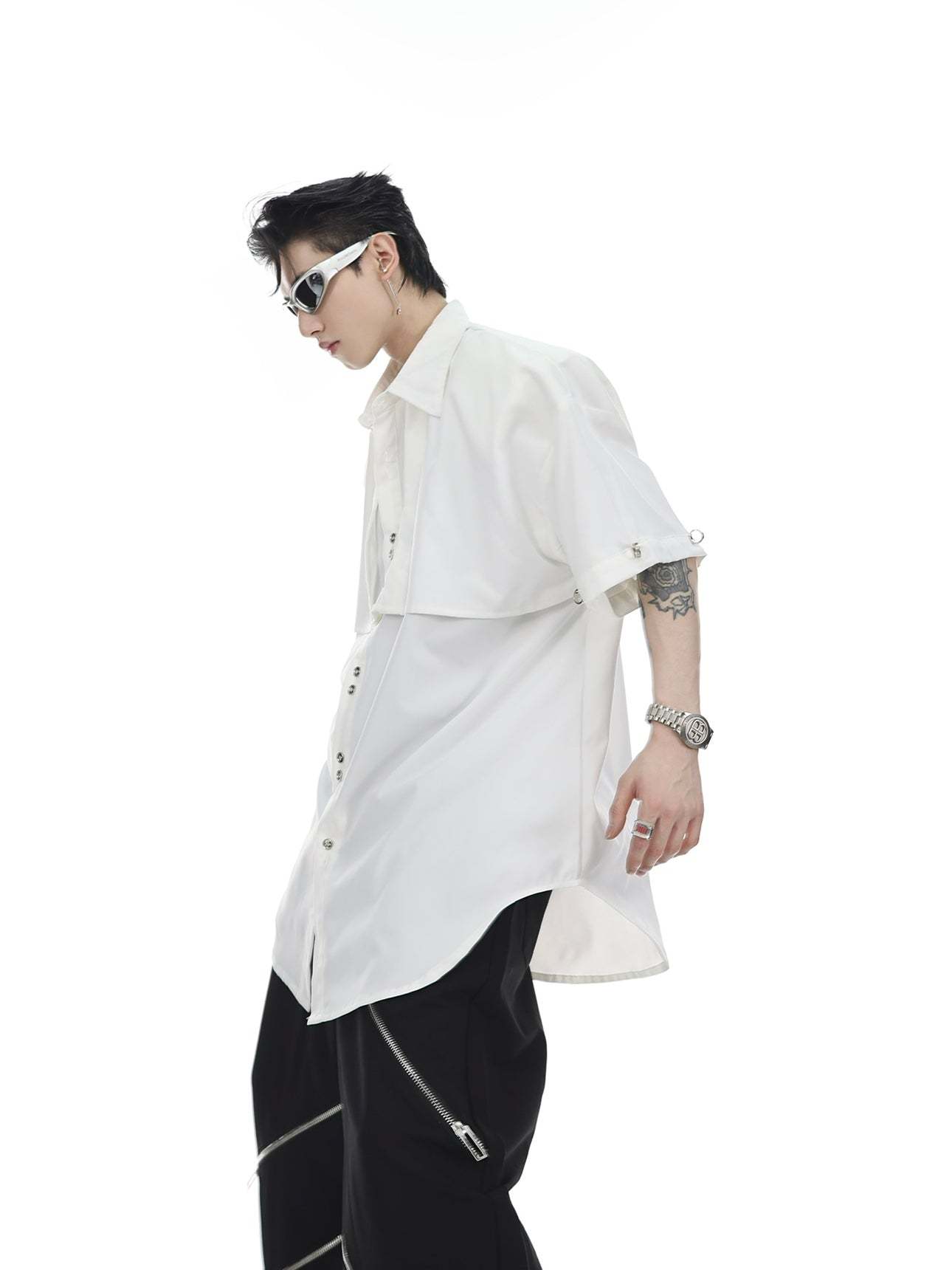 【23s May.】Shoulder Pad Shirt with Detachable Sleeves-IYAMIUIO