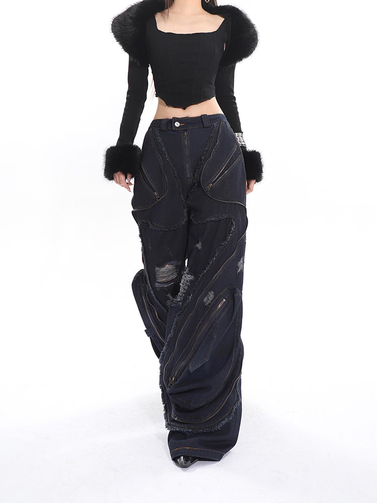 【24s April.】Zippered 3D Large Pocket Jeans-IYAMIUIO