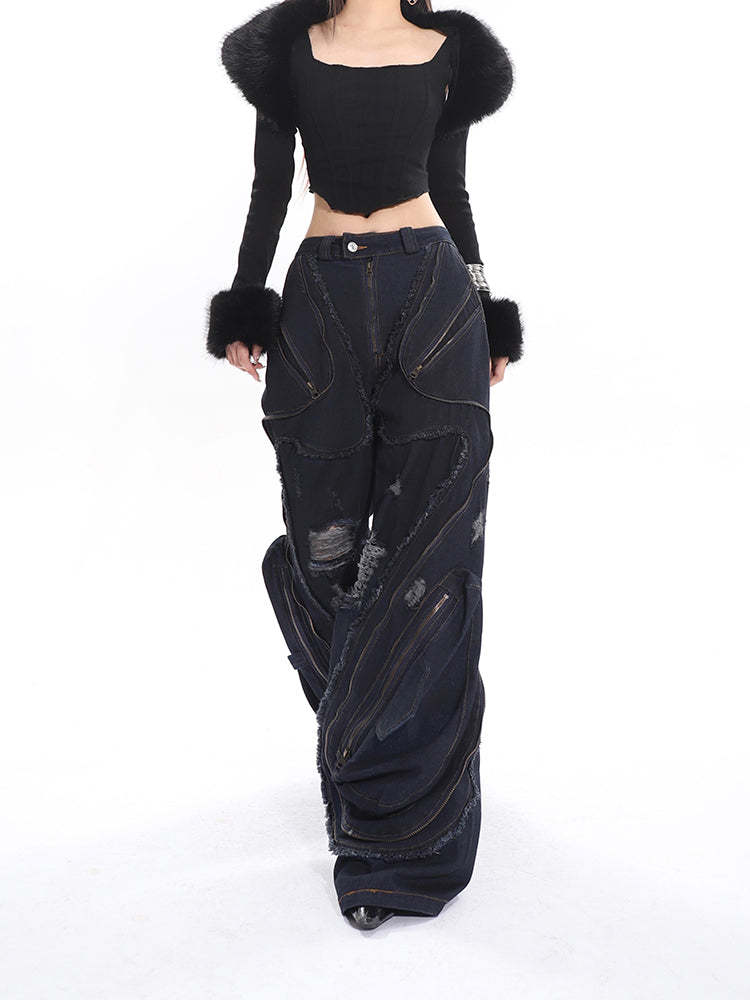 【24s April.】Zippered 3D Large Pocket Jeans-IYAMIUIO