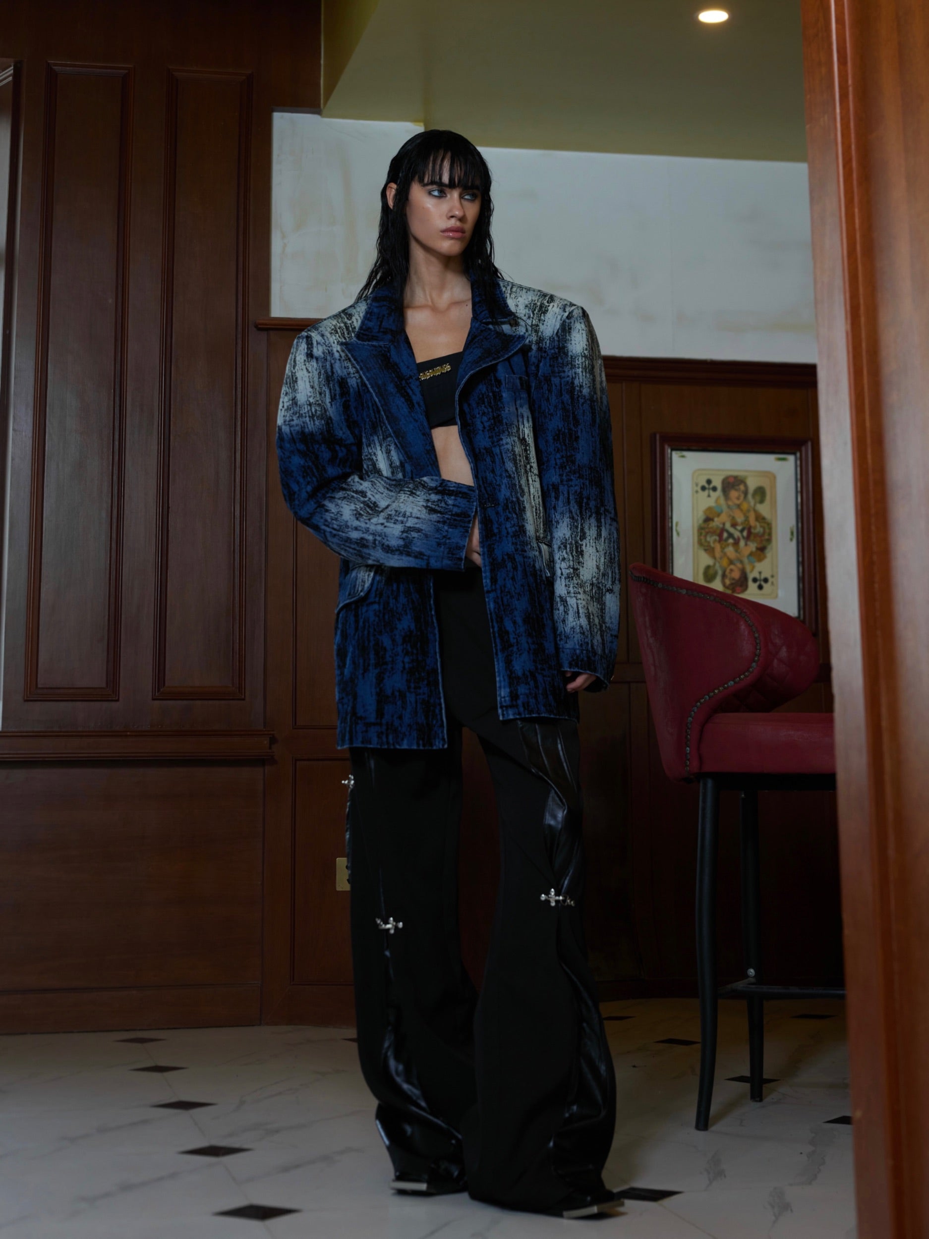 【24s Oct.】Tie-Dye Shoulder Denim Blazer-IYAMIUIO