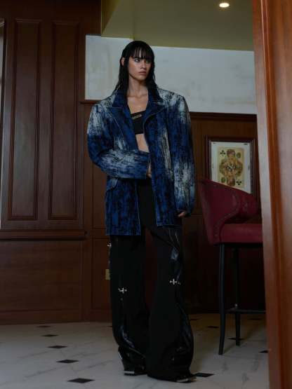 【24s Oct.】Tie-Dye Shoulder Denim Blazer-IYAMIUIO